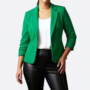 INC Electric Emerald Green Stretch Blazer Tailored Plus 0X L Professional Chic